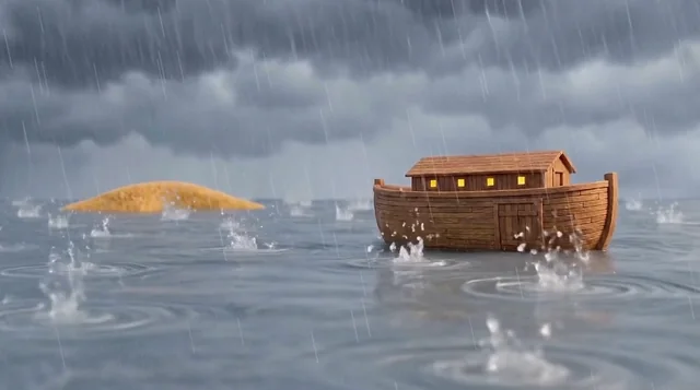 The ark floats safely through the flood