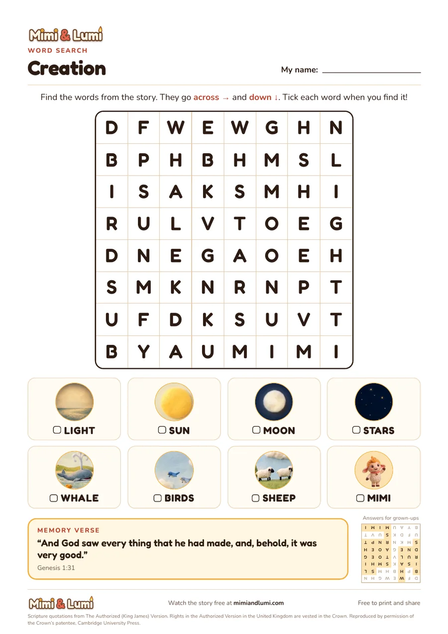 Preview of the Creation word search