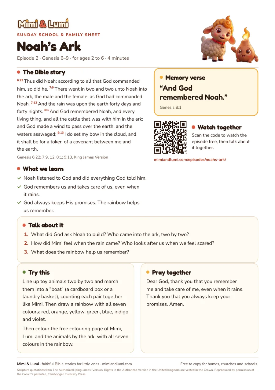 Preview of the Noah’s Ark sunday school & family sheet